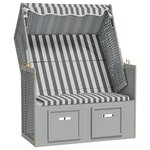 vidaXL Strandkorb avec auvent Résine tressée et bois solide Gris blanc