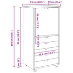 vidaXL Cabinet roulant Noir 53 x 39 x 103 cm Bois de Pin Massif