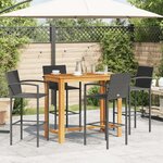 vidaXL Ensemble de bar de jardin 5 Pièces noir bois massif acacia rotin