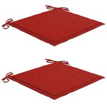 vidaXL Chaises à manger lot de 2 et coussins rouge Bois de teck massif