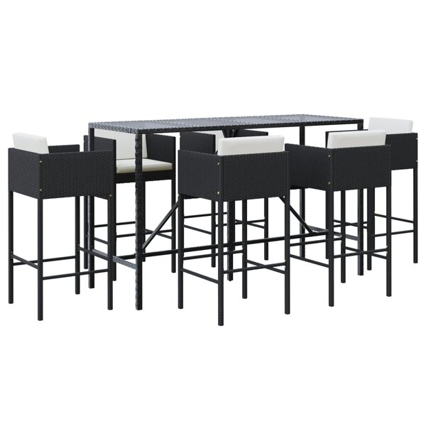 vidaXL Ensemble de bar de jardin 7 Pièces avec coussins noir poly rotin