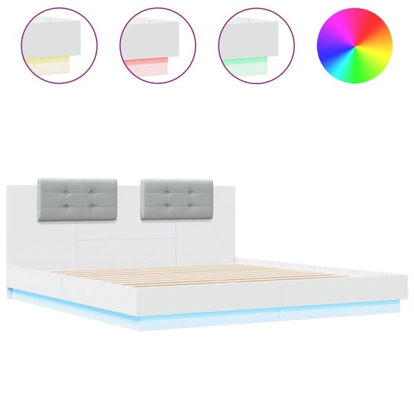 vidaXL Cadre de lit avec tête de lit et lumières LED blanc 180x200 cm
