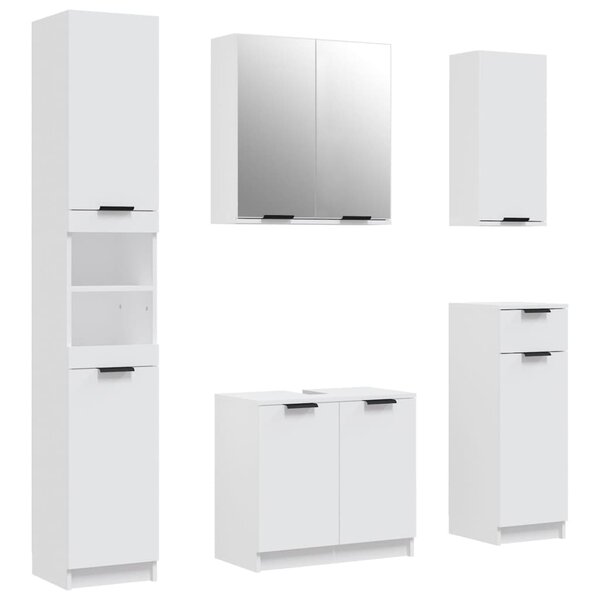 vidaXL Meubles de salle de bain 5 Pièces Blanc Bois d'ingénierie
