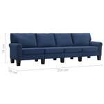 vidaXL Canapé à 4 places Bleu Tissu