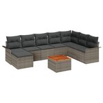 Ensemble de canapé de jardin 9 pièces avec coussins gris poly rotin acacia