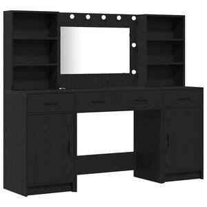 vidaXL Ensemble de table de maquillage avec LED 3 Pièces Chêne noir