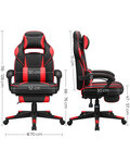 Fauteuil gamer chaise gaming siège de bureau réglable avec repose-pieds télescopique ergonomique mécanisme basculent appui-tête support lombaire charge 150 kg noir et rouge 12_0005909
