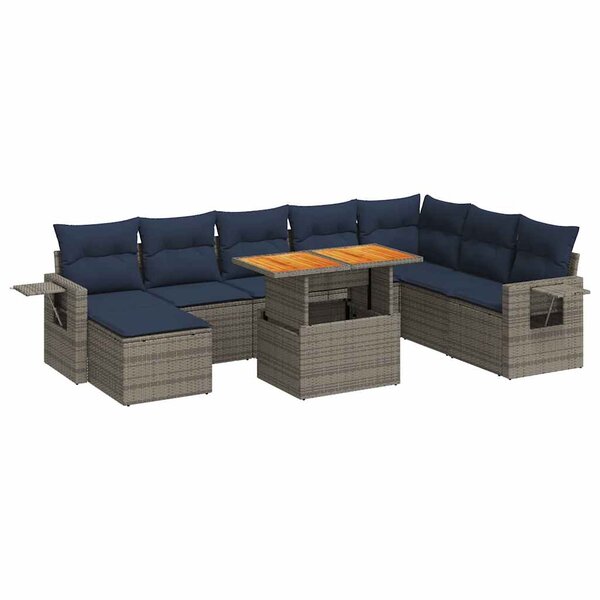 vidaXL Salon de jardin 9 Pièces avec coussins gris résine tressée