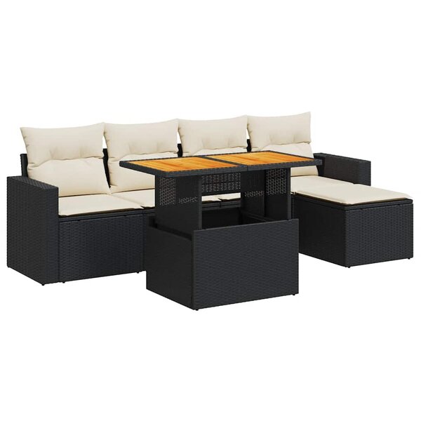 vidaXL Salon de jardin 6 Pièces avec coussins noir résine tressée