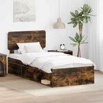 vidaXL Cadre de lit avec tête de lit Chêne fumé 75 x 190 cm Pin massif