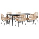 vidaXL Ensemble à manger jardin coussins 7Pièces marron poly rotin verre