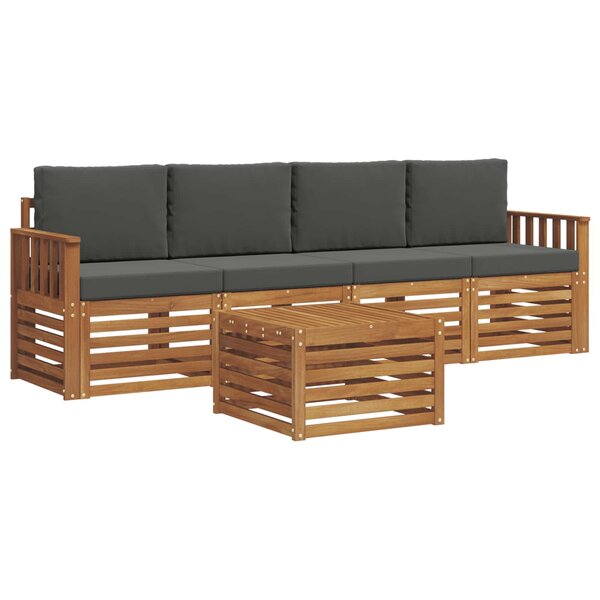 vidaXL Ensemble de canapés d'extérieur 5 Pièces Naturel et Anthracite