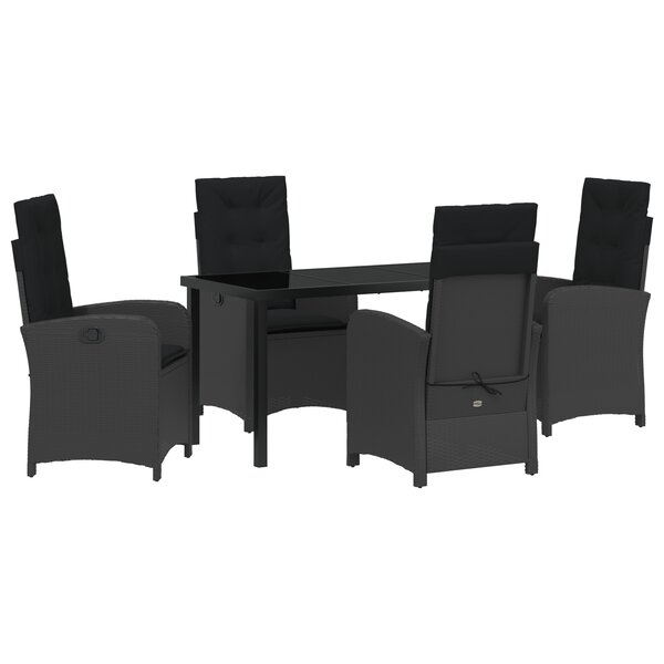 vidaXL Ensemble de salle à manger de jardin 5 pièces avec coussins Noir Rattan Poly