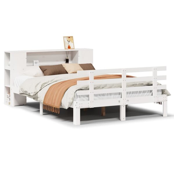 vidaXL Lit bibliothèque sans matelas blanc 140x200 cm bois pin massif