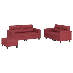 vidaXL Ensemble de canapés 3 Pièces et coussins Rouge bordeaux Similicuir