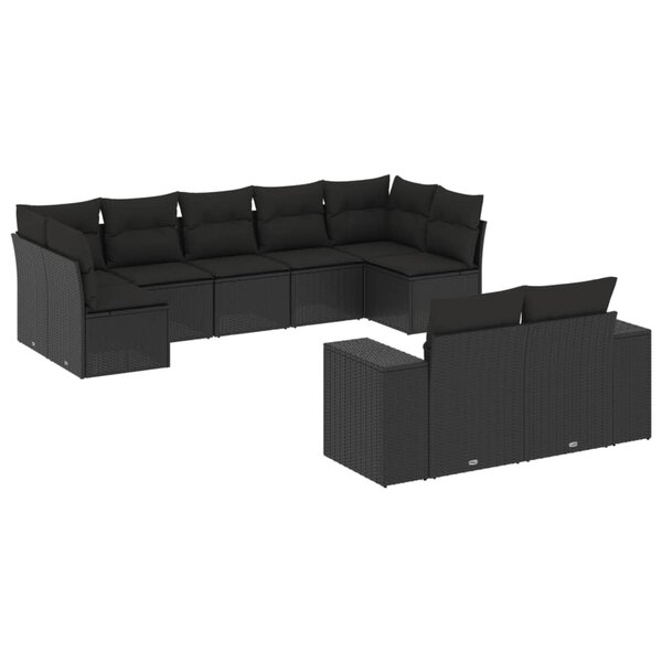 vidaXL Salon de jardin 9 Pièces avec coussins noir résine tressée