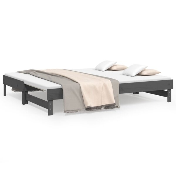 vidaXL Lit coulissant Gris 2x(100x200) cm Bois de pin massif