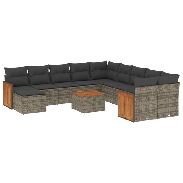 vidaXL Salon de jardin avec coussins 12 Pièces gris résine tressée
