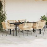 vidaXL Ensemble à manger jardin coussins 7Pièces marron poly rotin verre