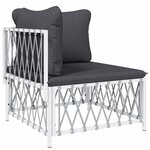 Salon de jardin meuble d'extérieur ensemble de mobilier 4 pièces avec coussins blanc acier 02_0016085