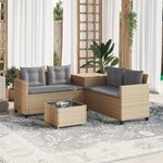 vidaXL Canapé de jardin avec table et coussins en forme de L beige