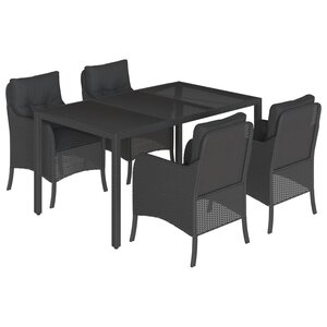 vidaXL Ensemble à manger de jardin coussins 5Pièces Noir Résine tressée
