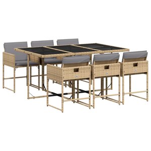 vidaXL Ensemble à manger de jardin coussins 7 Pièces mélange beige rotin