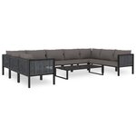 vidaXL Salon de jardin 10 Pièces avec coussins Résine tressée Anthracite