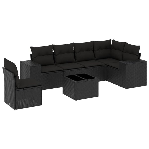 vidaXL Salon de jardin 7 Pièces avec coussins noir résine tressée