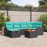 vidaXL Ensemble de canapé de jardin avec coussin 7 Pièces Noir Poly rotin