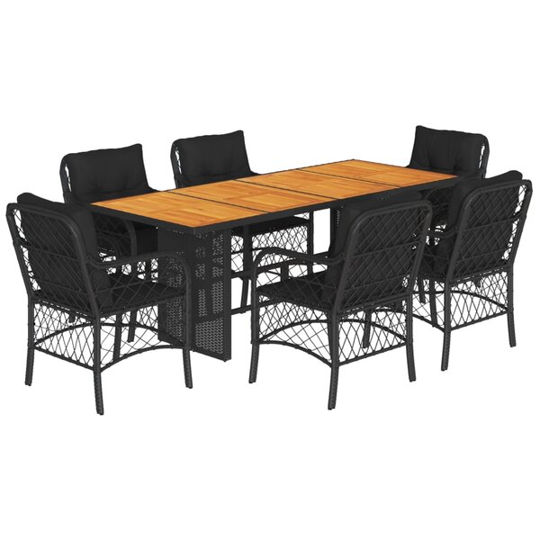 vidaXL Ensemble à manger de jardin coussins 7Pièces Noir Résine tressée