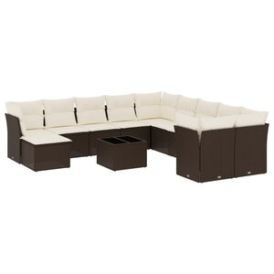 vidaXL Salon de jardin avec coussins 12 Pièces marron résine tressée