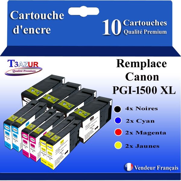 T3AZUR - 10x Cartouches compatibles avec Canon PGI1500XL PGI-1500 XL pour Canon Maxify MB2050 MB2150 MB2155 MB2350 MB2750 MB2755