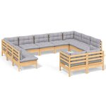 vidaXL Salon de jardin 11 Pièces avec coussins gris bois de pin solide