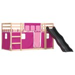 vidaXL Lit superposé avec toboggan et rideaux rose 90x190 cm
