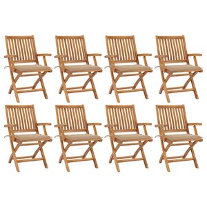 vidaXL Chaises pliables de jardin avec coussins lot de 8 Teck solide