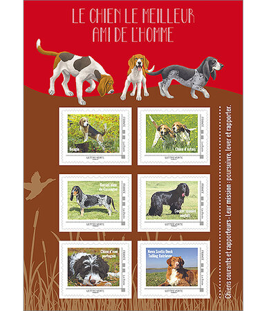 Collector 6 timbres - Chiens Courants - Lettre verte