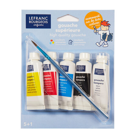 Lot de 5 tubes de gouache - 20 ml + 1 pinceau - lefranc bourgeois