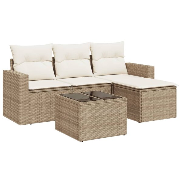 vidaXL Salon de jardin avec coussins 5 Pièces beige résine tressée