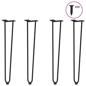 vidaXL Pieds en épingle à cheveux pour consoles lot de 4 noir 72 cm acier massif