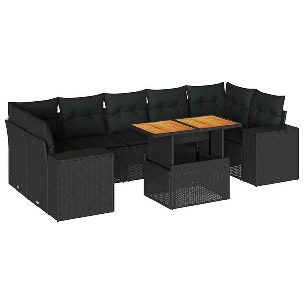 vidaXL Salon de jardin 8 Pièces avec coussins noir résine tressée