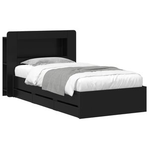 vidaXL Cadre de lit avec rangement Noir 75 x 190 cm Bois d'ingénierie