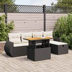 vidaXL Salon de jardin 6 Pièces avec coussins noir résine tressée acacia