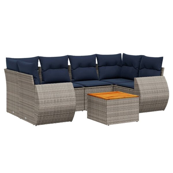 vidaXL Salon de jardin 7 Pièces avec coussins gris résine tressée