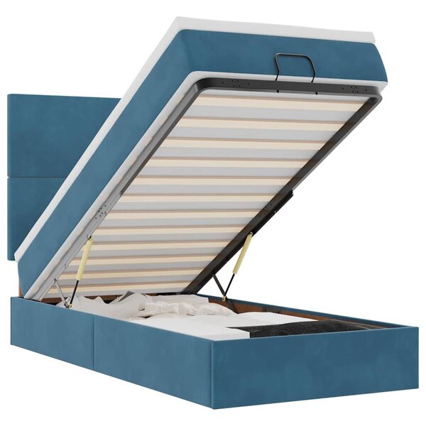 vidaXL Cadre de lit ottoman avec matelas bleu foncé 90x200 cm velours