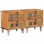 vidaXL Cabinet de chevet avec tiroir 2 Pièces Naturel 40 x 33 x 46 cm
