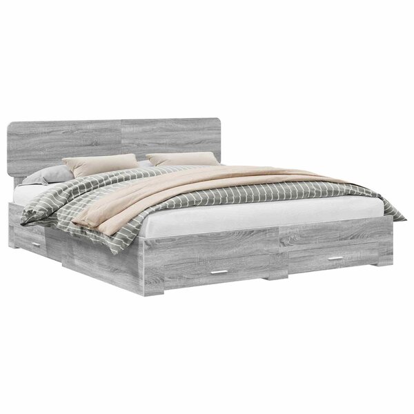 vidaXL Cadre de lit Gris Sonoma 200 x 200 cm Bois d'ingénierie