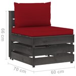 Vidaxl canapé central sectionnel avec coussins bois imprégné de gris