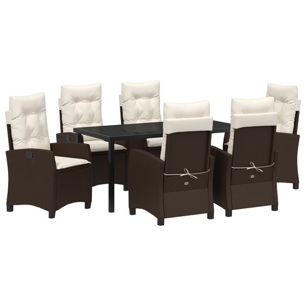 vidaXL Ensemble de salle à manger de jardin 7 pièces avec coussins – Rattan poly marron.