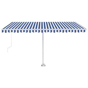 vidaXL Auvent manuel rétractable sur pied 450x350 cm Bleu/Blanc